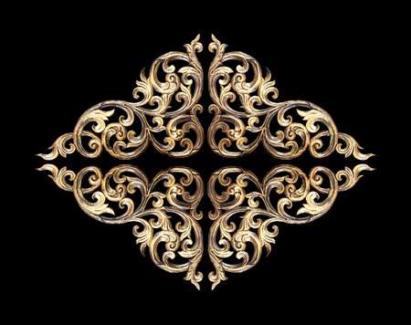 Pattern of flower carved frame on black backgroundの写真素材