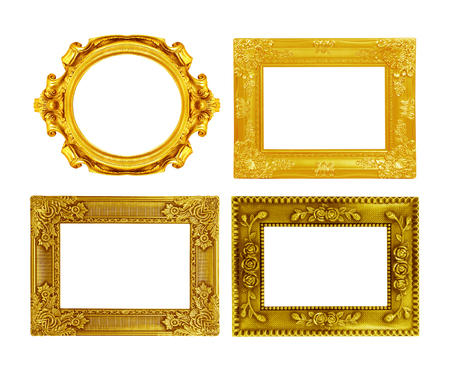 The antique gold frame on the white backgroundの写真素材