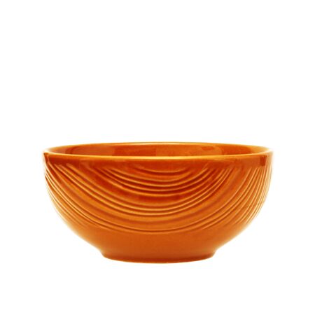 Empty brown clay bowl isolated on whiteの写真素材