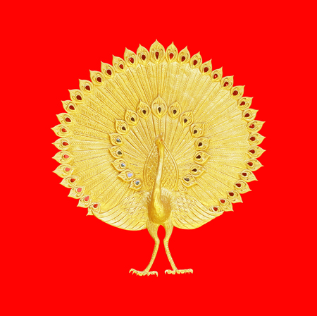 Ornament of gold plated vintage floral, Peacock stucco of gold plated,  thai art Styleの写真素材