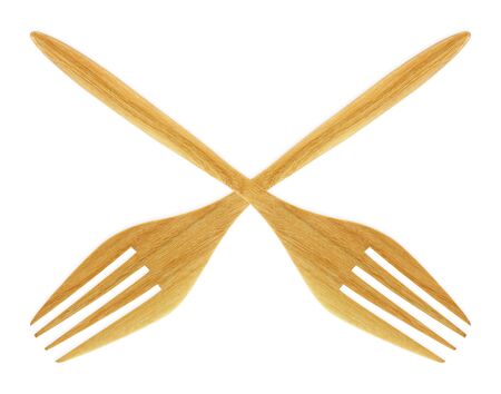 wooden fork Isolated on White Backgroundの写真素材