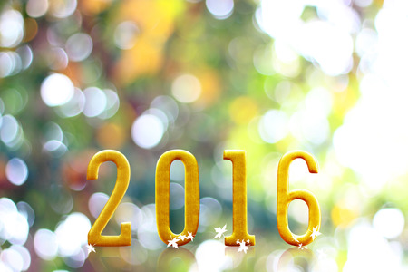 2016 year. on blurred bokeh light.