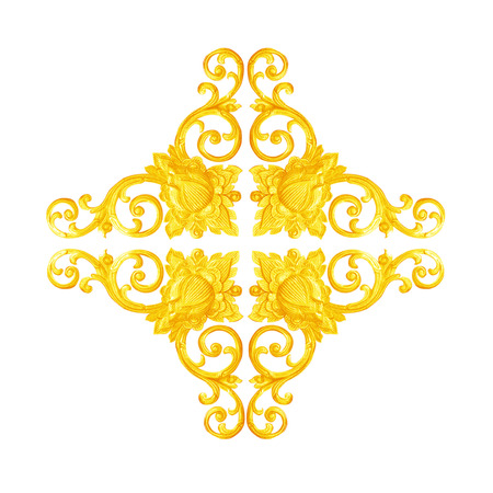 Pattern of flower carved on wood for decoration isolated on white background; Pattern of flower carved frame on white backgroundの写真素材