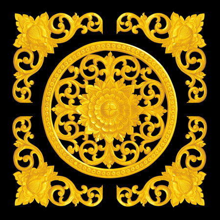 Pattern of flower carved  for decoration isolated on black  backgroundの写真素材