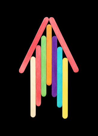 Colorful wood ice lolly sticks, Ice cream sticks, isolated on black  backgroundの写真素材