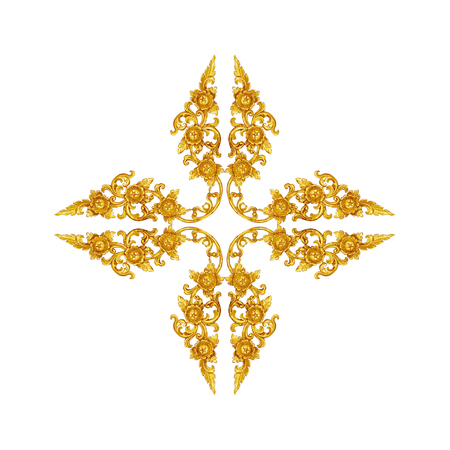 Pattern of wood carve gold paint for decoration on white backgroundの写真素材