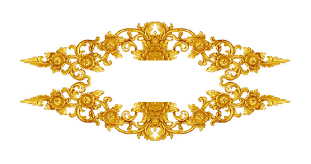 Pattern of wood carve gold paint for decoration on white backgroundの写真素材