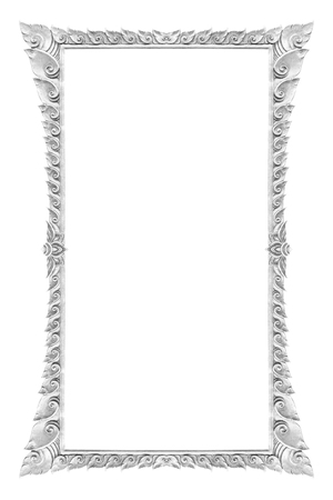 old decorative silver frame - handmade, engraved - isolated on white backgroundの写真素材