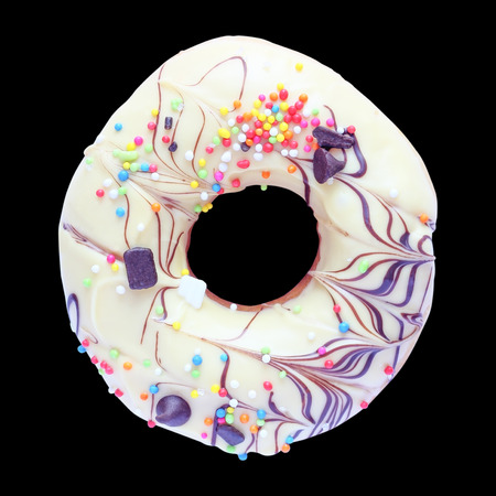 Donut sugary isolated on black backgroundの写真素材