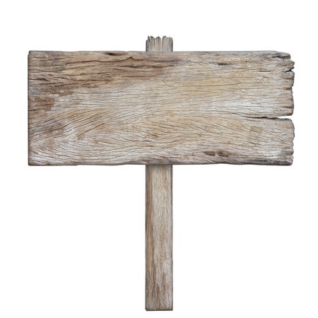 Wooden sign isolated on white backgroundの写真素材