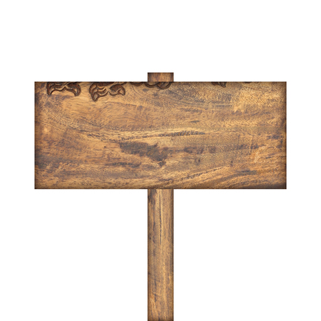 Wooden sign isolated on white background.の写真素材