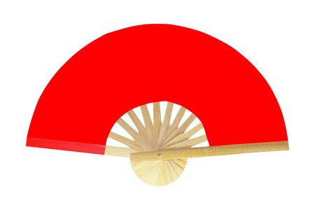 Red oriental hand Fan Isolated on White Background.の写真素材