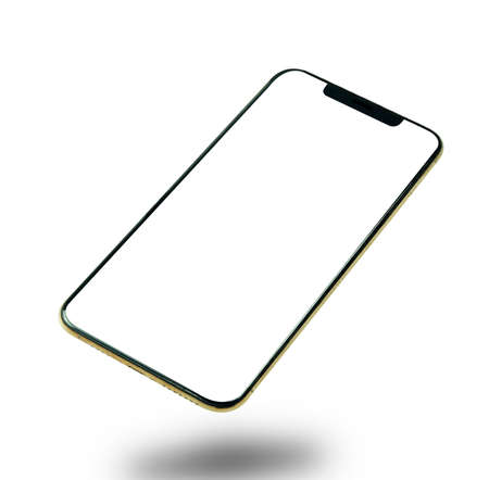 Woman hand holding the smartphone with blank screen, Can use for printing, website, presentation element  Isolated on white background.の写真素材