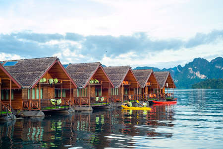 floating house at Cheow Lan Dam (Ratchaprapa Dam), Thailand. One of unseen Thailand for tourist destinationのeditorial素材