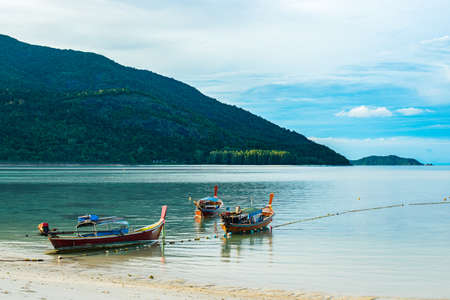 boat parking at Sunset beach of Lipe island, Thailand. Lipe island is known as Maldives of Thailand because there beautiful beach with clear sea water and fantastic coral reefのeditorial素材