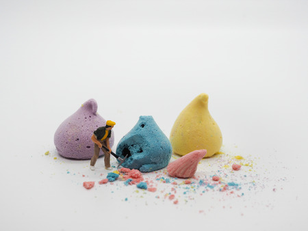 Colorful merengue on white background, selective focus. sweet dessertの写真素材