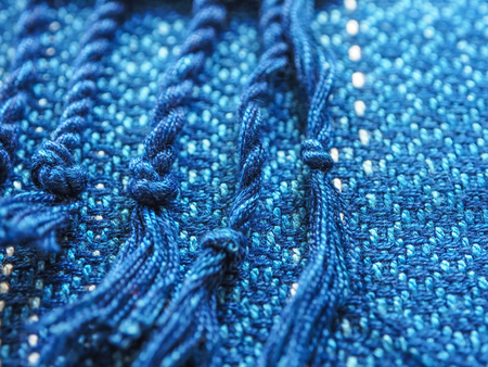 Close-up strip line blue indigo woven fabric pattern texture backgroundの写真素材