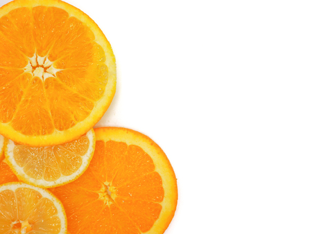 Fresh orange and lemon slice on white background.の写真素材