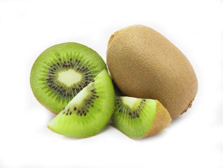 Slice of fresh juicy delicious and healthy kiwi fruit, isolated on white background.の写真素材