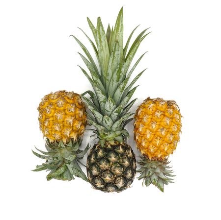 Fresh pineapple fruit with slices on white backgroundの写真素材