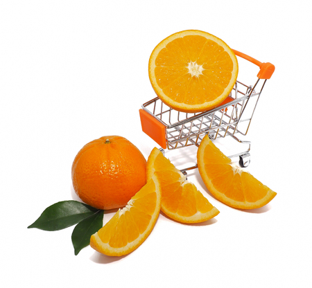 Fruits orange slice on white background.の写真素材