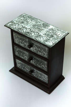 Thai silverware wooden drawer ,beautiful patternの写真素材