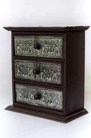 Thai silverware wooden drawer ,beautiful patternの写真素材