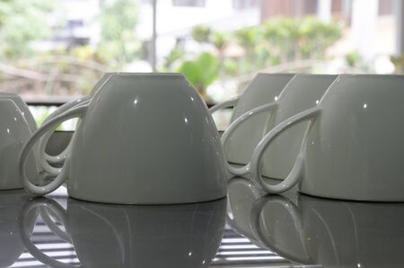 white coffee cups .soft focus for backgroundの写真素材