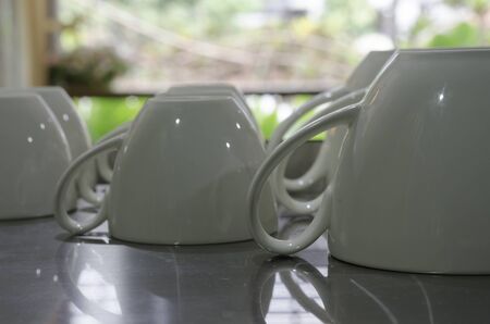 white coffee cups .soft focus for backgroundの写真素材