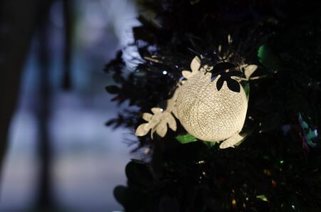 colorful beauty cotton light lamp on christmas tree and happy new year celebration,soft focusの写真素材