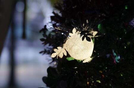 colorful beauty cotton light lamp on christmas tree and happy new year celebration,soft focusの写真素材
