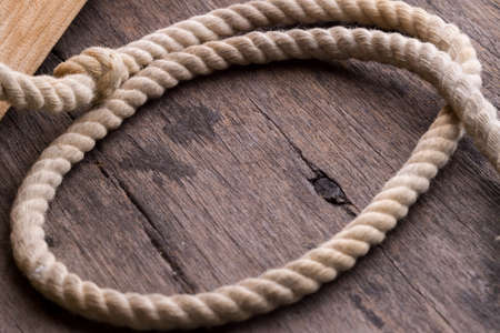 rope on the wood deskの写真素材