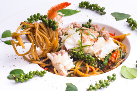 Spicy Spaghetti Seafood,Pad Ki Mauの写真素材