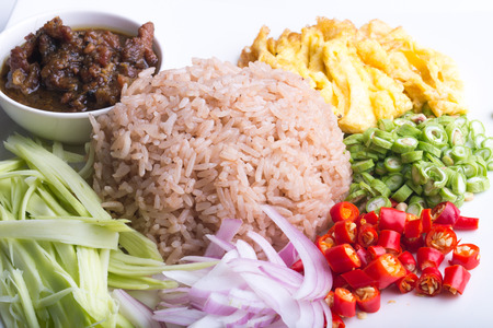 brown-purple fried rice ,khao kluk kapiの写真素材