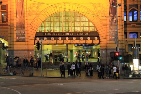 Flinders Street Station at nightのeditorial素材