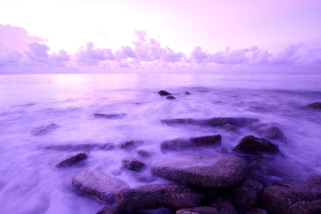 Long exposure photo of beachの写真素材