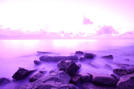 Long exposure photo of beachの写真素材