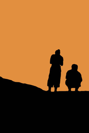 Silhouette of sunset light on the beach の写真素材