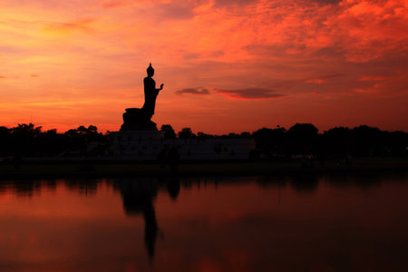 Buddha statue in the evening which is located at Phutthamonthon in Nakhon Pathom, Thailandの写真素材