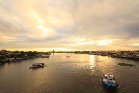 Morning sunrise  Location Chao Phraya River  Nonthaburi Province, Thailandの写真素材