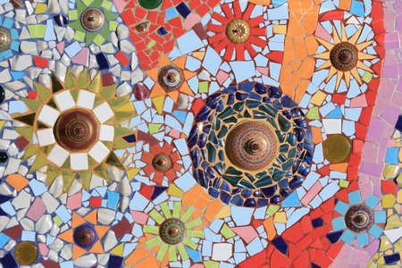 Multicolored tiles on the temple wall