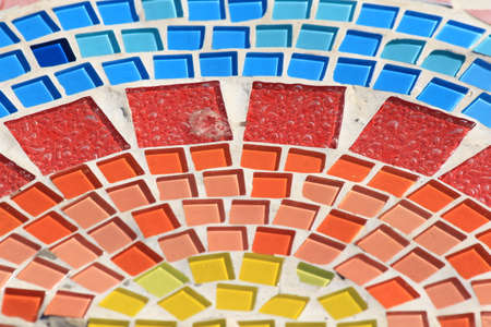 Multicolored tiles on the temple wallの写真素材