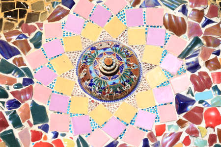 Multicolored tiles on the temple wallの写真素材