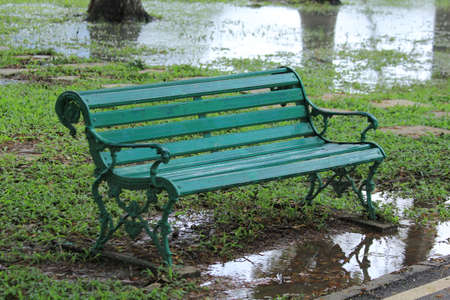 A wooden chair in the parkの写真素材