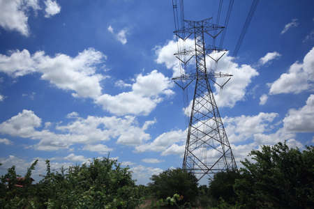 High voltage electric poleの写真素材