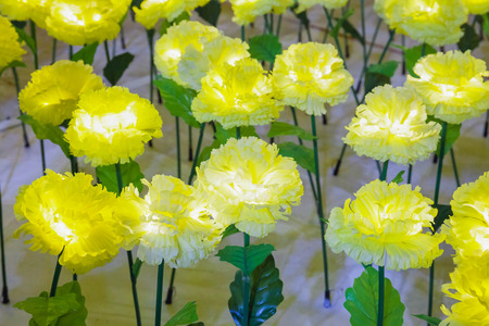 Plastic flower lighting setup on christmas celebrationの写真素材
