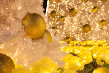 Gold ball on christmas treeの写真素材