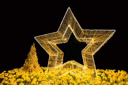 Star christmas lighting night backgroundの写真素材