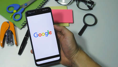 CHIANG MAI,THAILAND - MAY 18,2020: Google logo on smartphone screen. Google is an American...