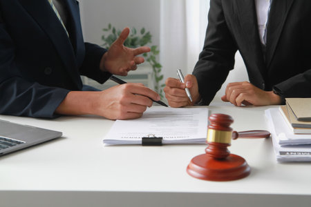 Law, Consultation, Agreement, Contract, Lawyers advice on litigation matters and sign contracts as lawyers to accept complaints for clients. Concept Attorney.の写真素材